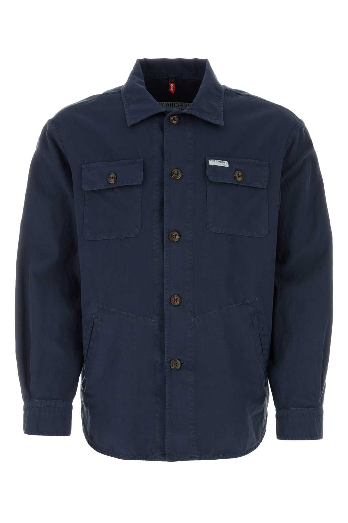 Navy Blue Cotton Blend Shirt