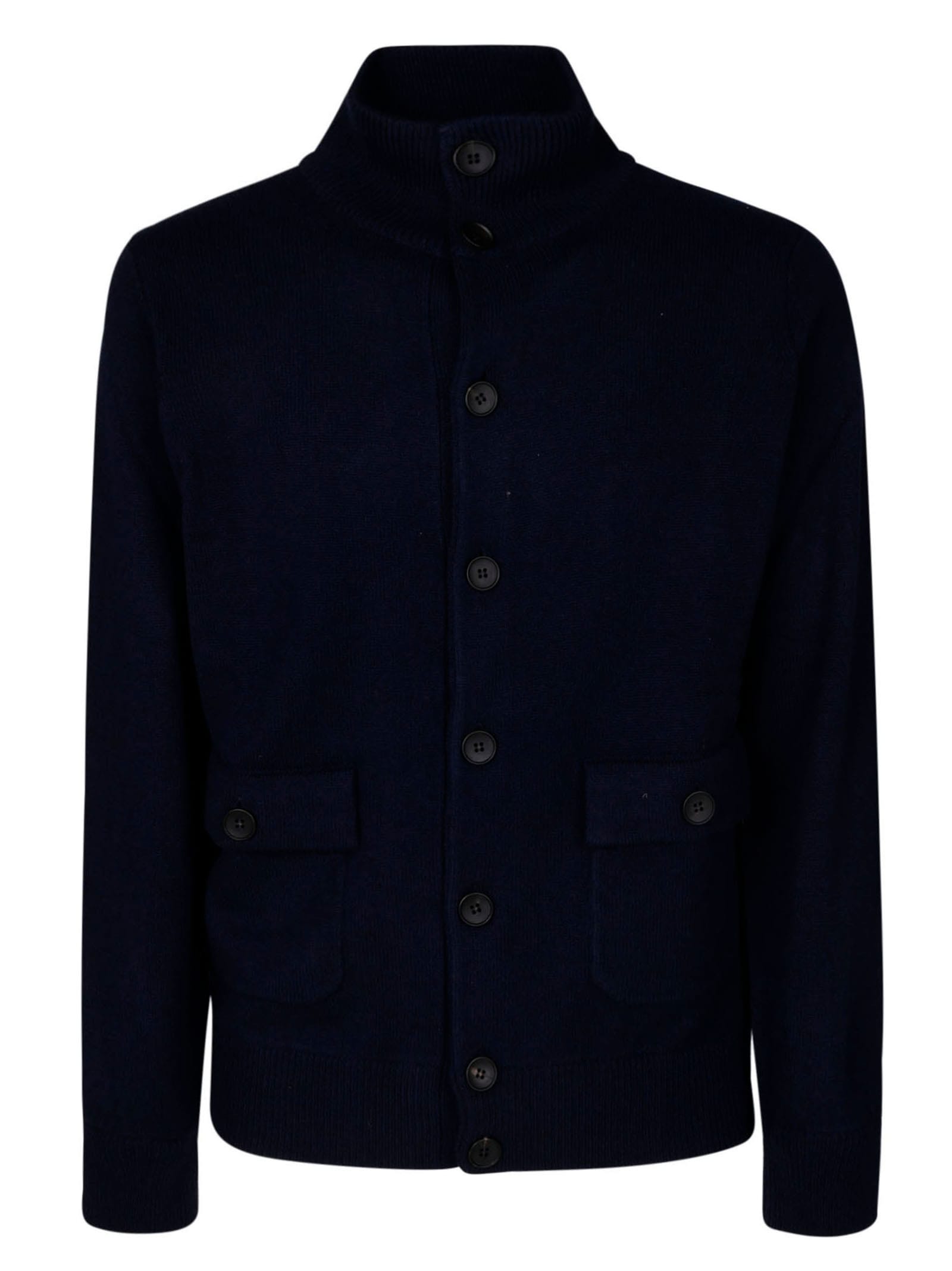 Shop Filippo De Laurentiis Button Cardigan Wool Cashmere In Navy