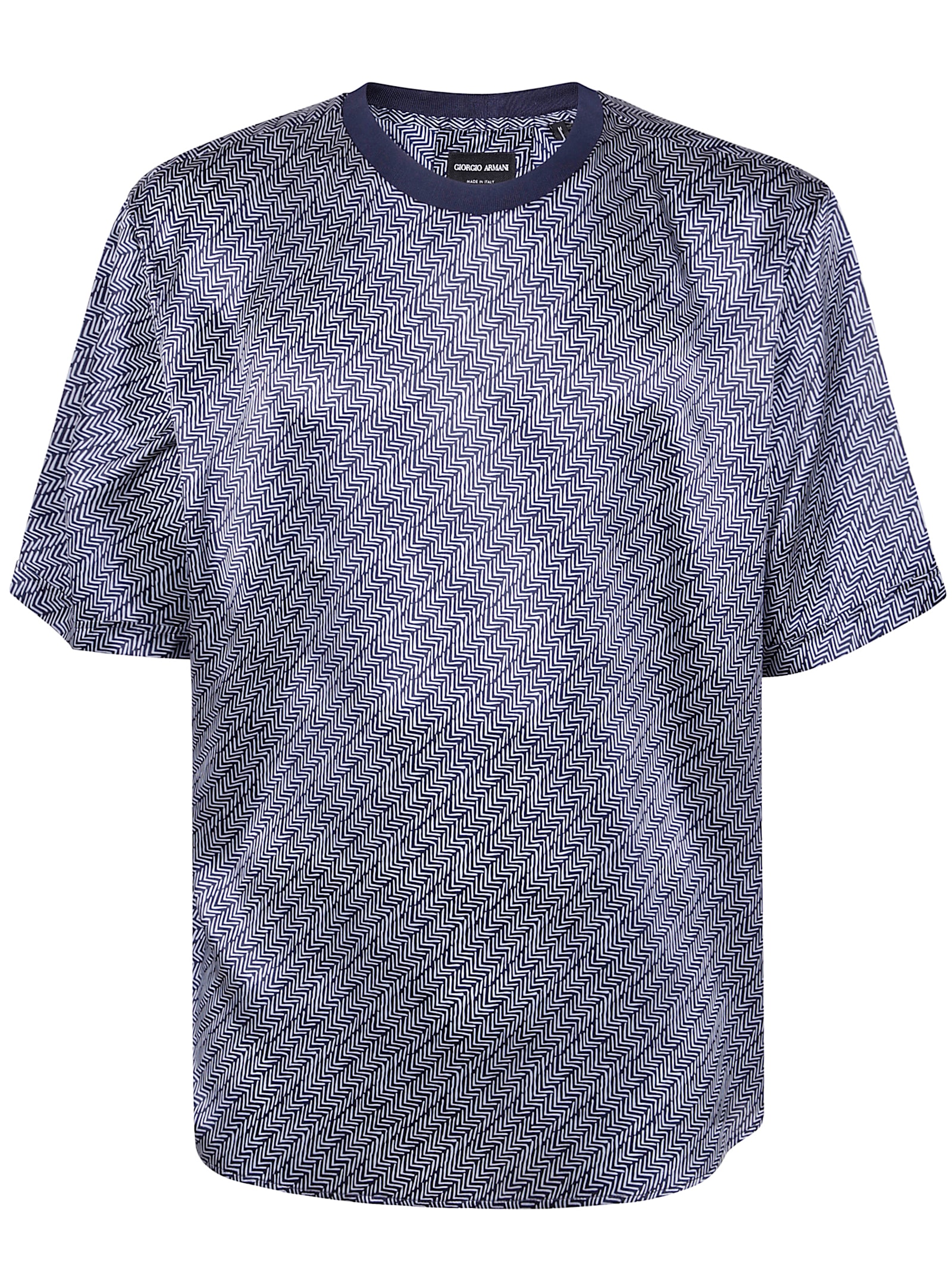 Giorgio Armani T-shirt Shirt In Chevron-print Silk In Black Iris