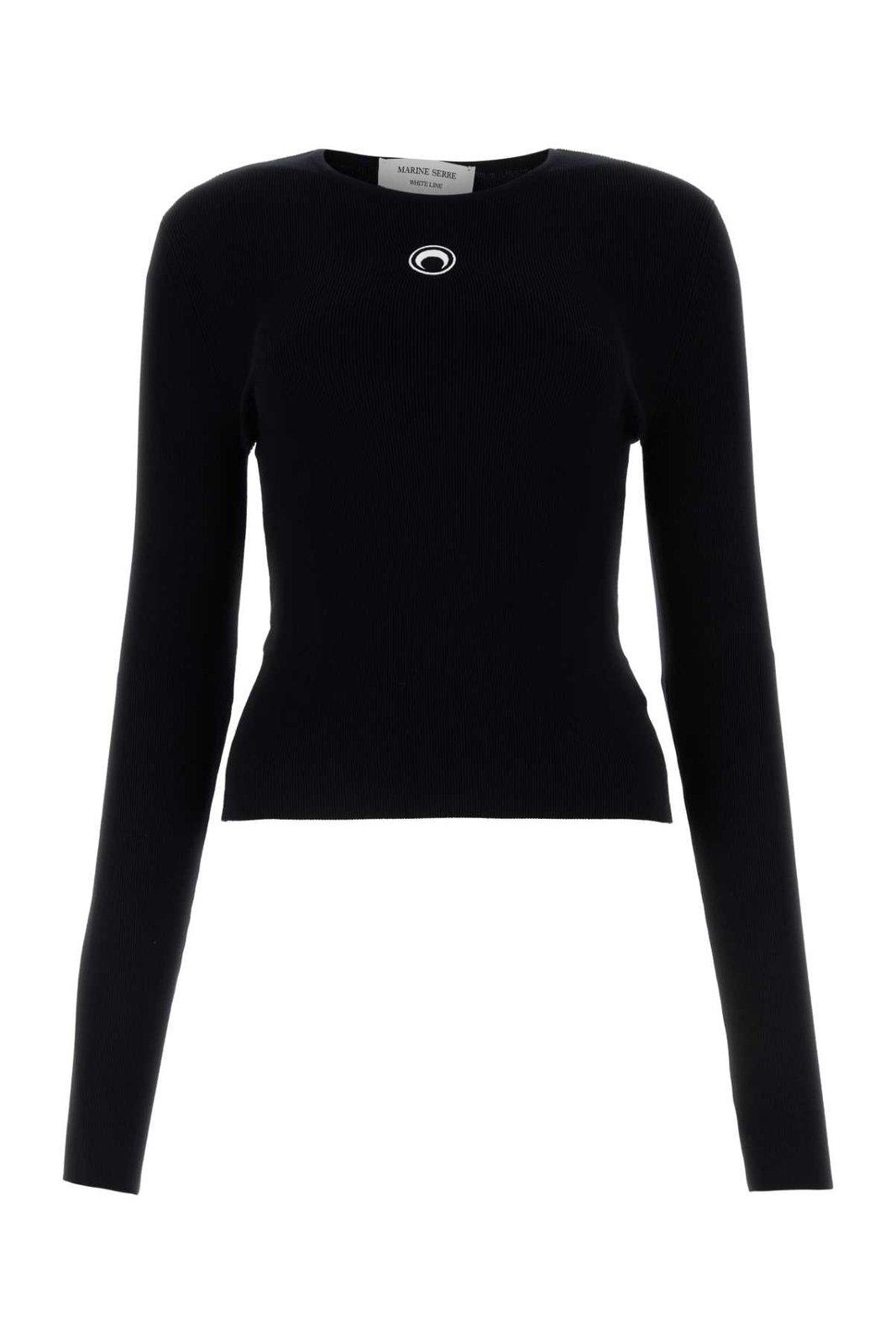 Shop Marine Serre Logo Embroidered Long-sleeve Top In Black
