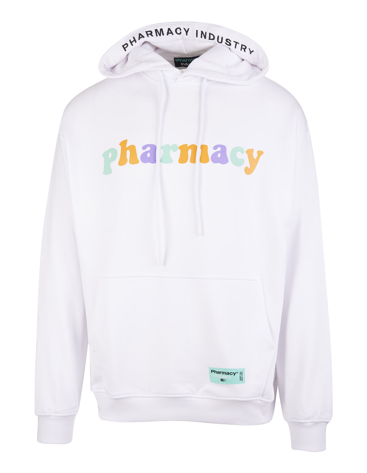 Pharmacy Industry Man White Hoodie With Multicolored Pharmacy Print
