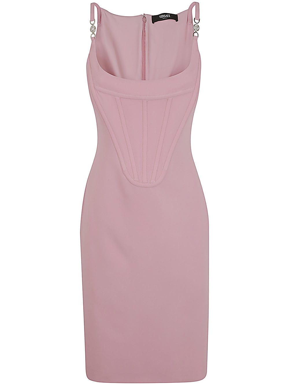 Shop Versace Cocktail Dress Enver Satin Fabric In Pale Pink