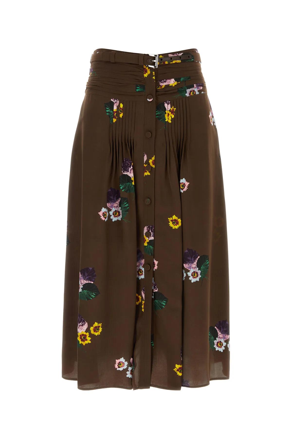 Shop Prada Brown Satin Skirt