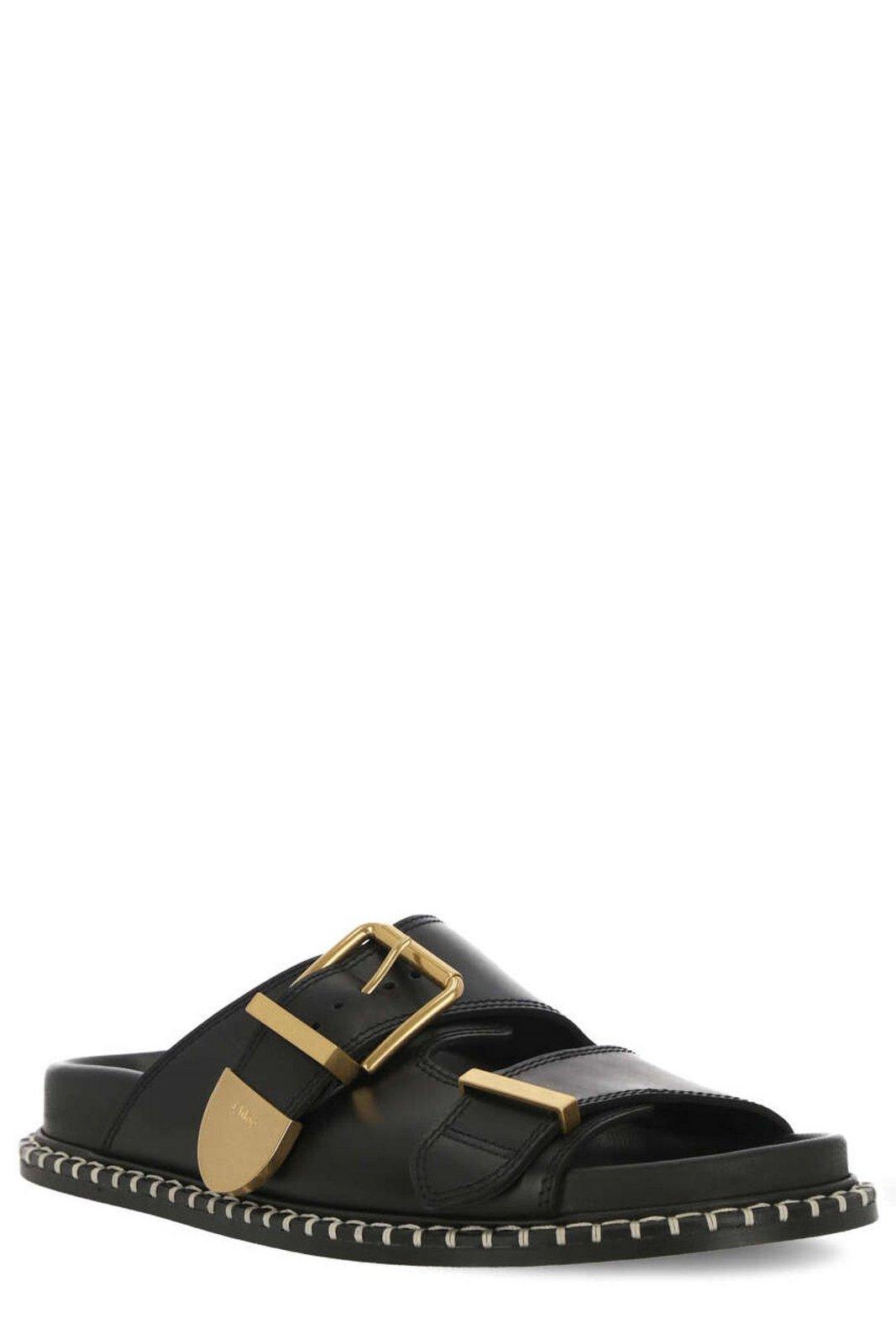 Shop Chloé Logo Engraved Buckled Sandals In Nero
