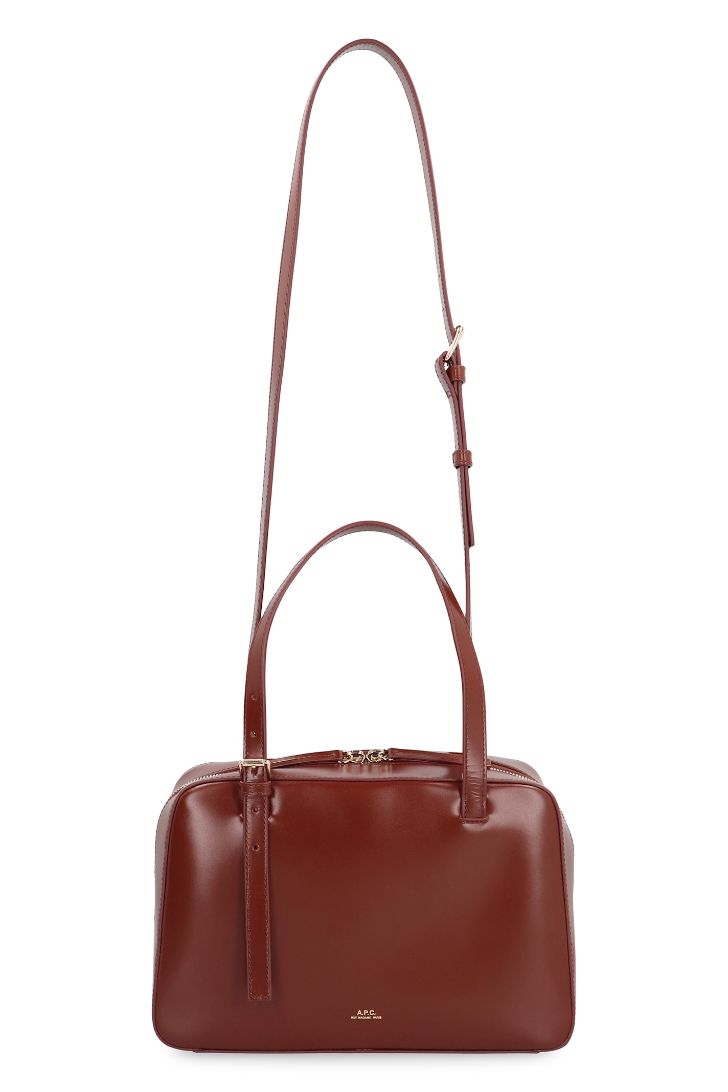 Apc A.p.c. Structured Shoulder Bag With Top Zip Closure In Brown