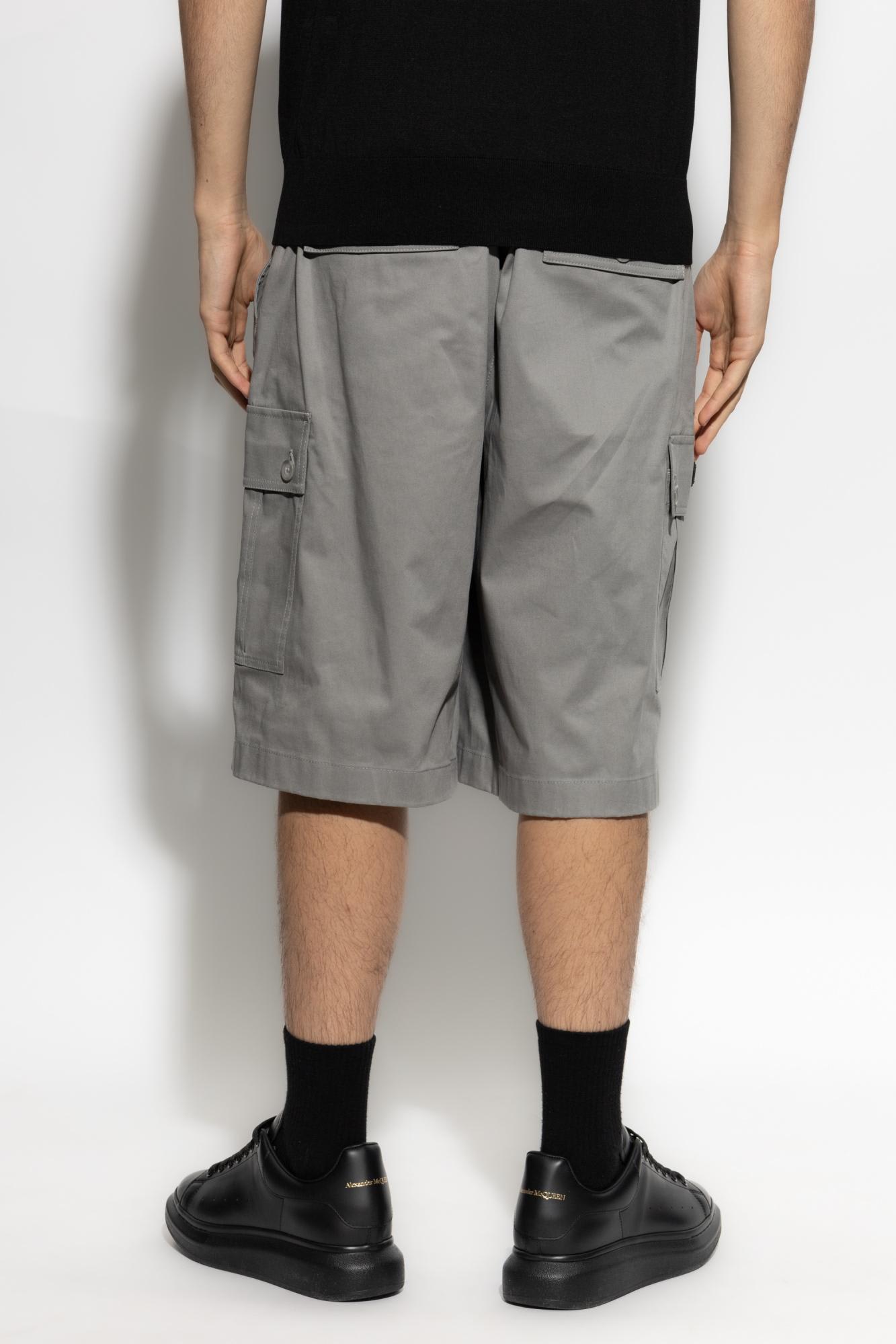 Dolce & Gabbana Cargo Bermuda Shorts In Cotton Gabardine In Grigio Beige 1