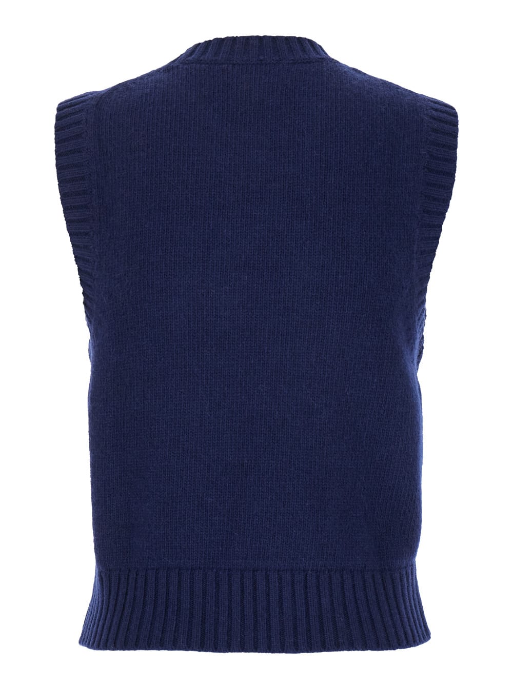 Shop Ganni Blue Vest With Logo And Heart Jacquard In Wool Woman