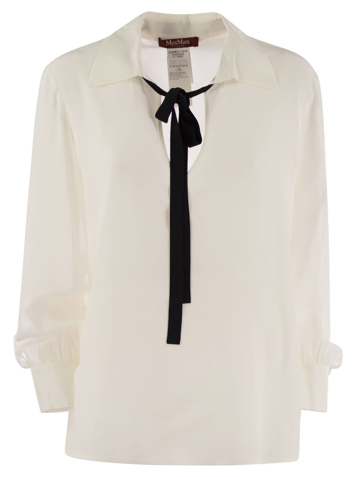 Shop Max Mara Pussy-bow Long-sleeved Top In Bianco