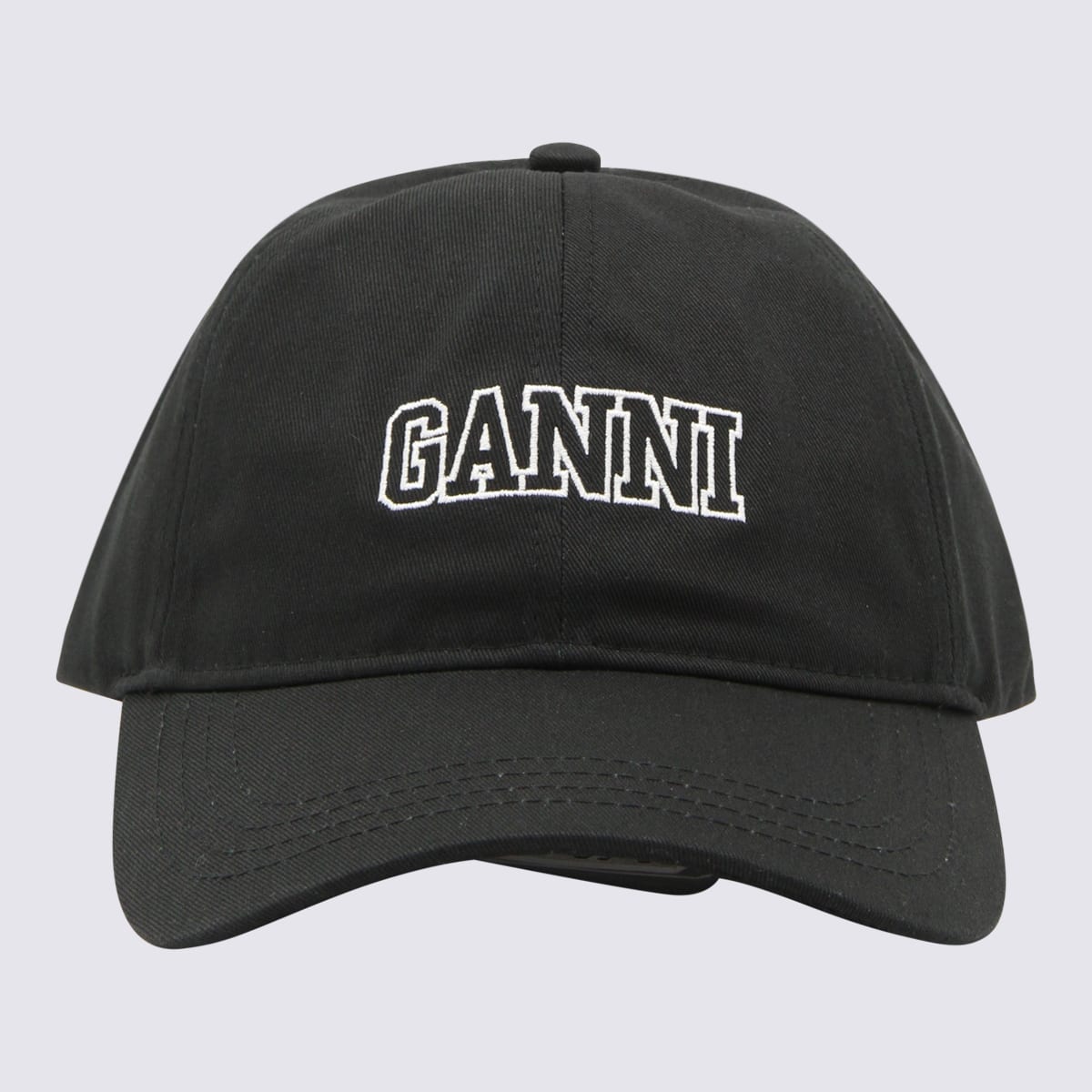 Shop Ganni Black Cotton Logo Baseball Cap