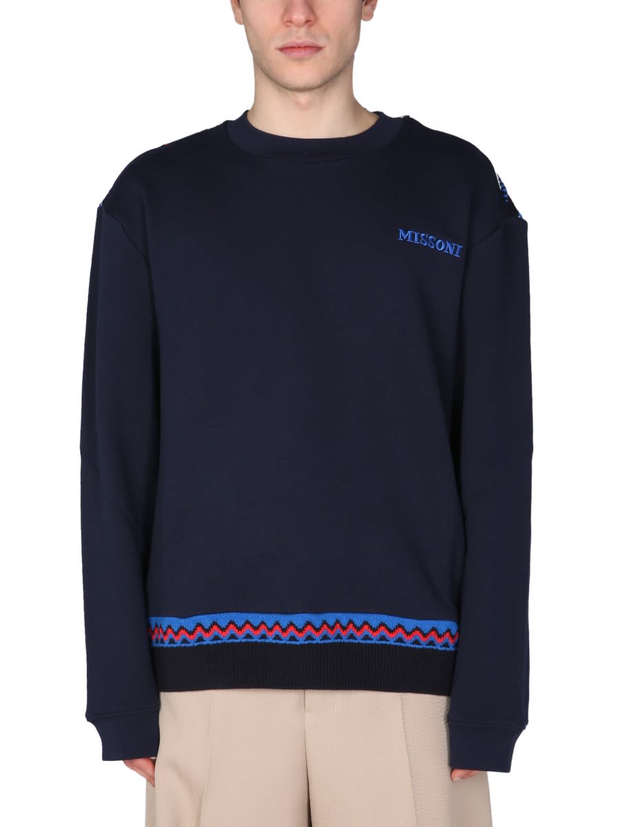 Shop Missoni Crew Neck Sweatshirt In Blue