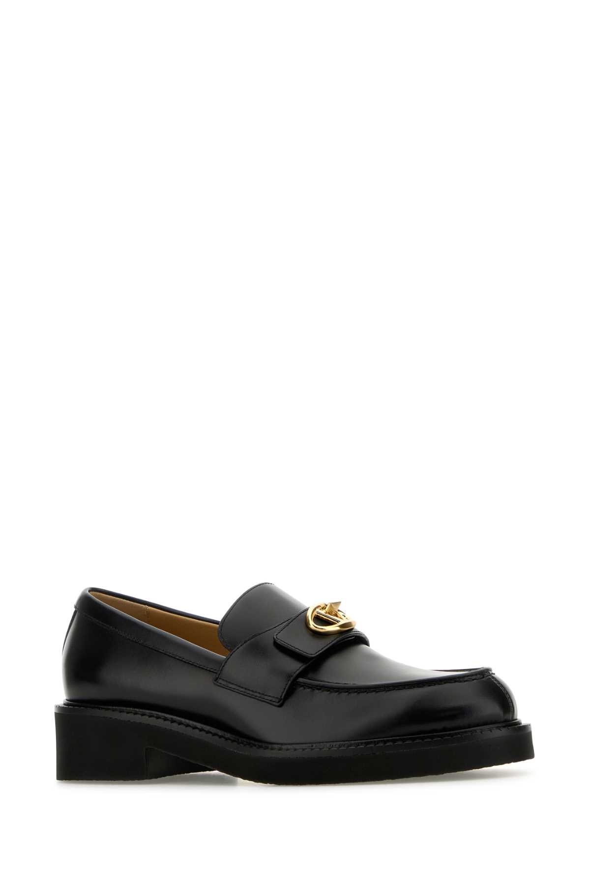 Shop Valentino Black Leather Vlogo Loafers In Nero