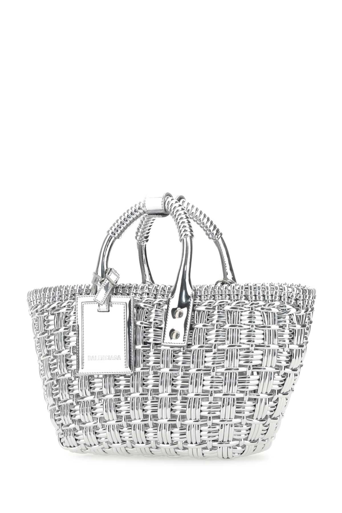 Shop Balenciaga Silver Synthetic Leather Bistro Xs Handbag