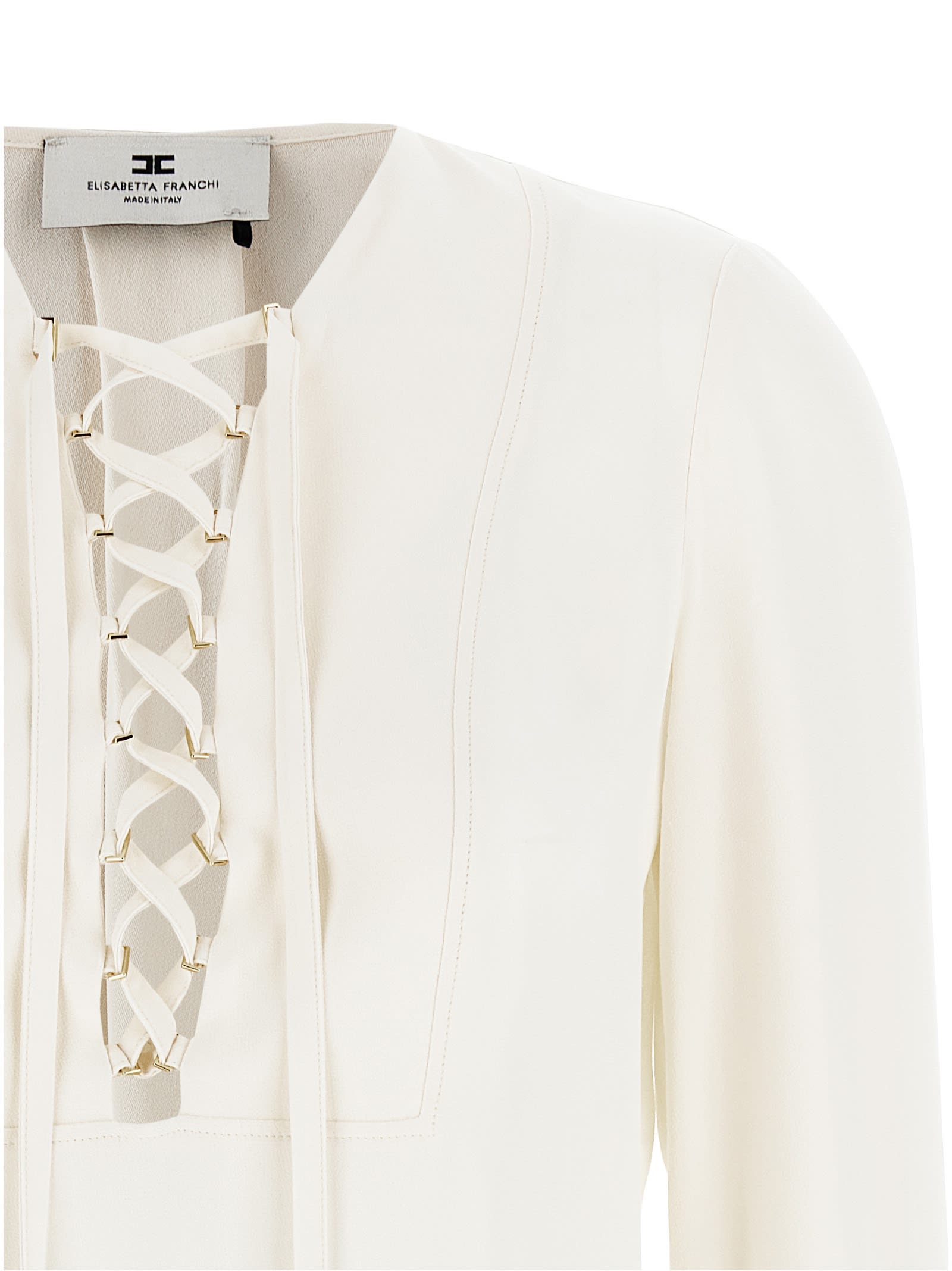 Shop Elisabetta Franchi Lace-up Blouse In White