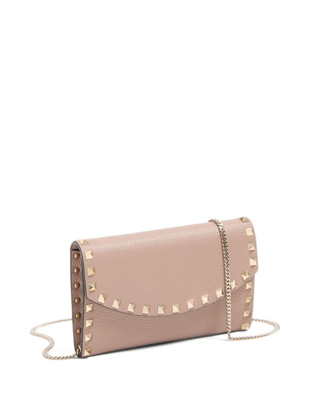 Valentino Rockstud Leather Wallet On Chain In Neutral