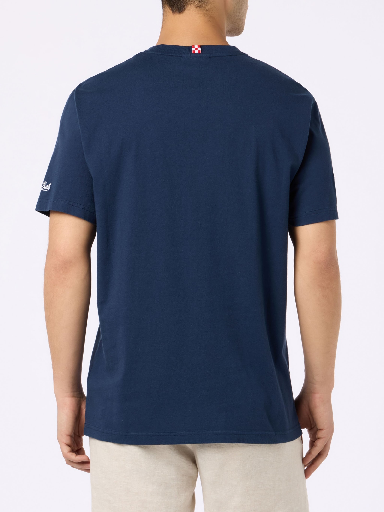Shop Mc2 Saint Barth Man Cotton T-shirt With Avanti Lazio, Famoje 3 Goal! Embroidery Ss Lazio Special Edition In Blue