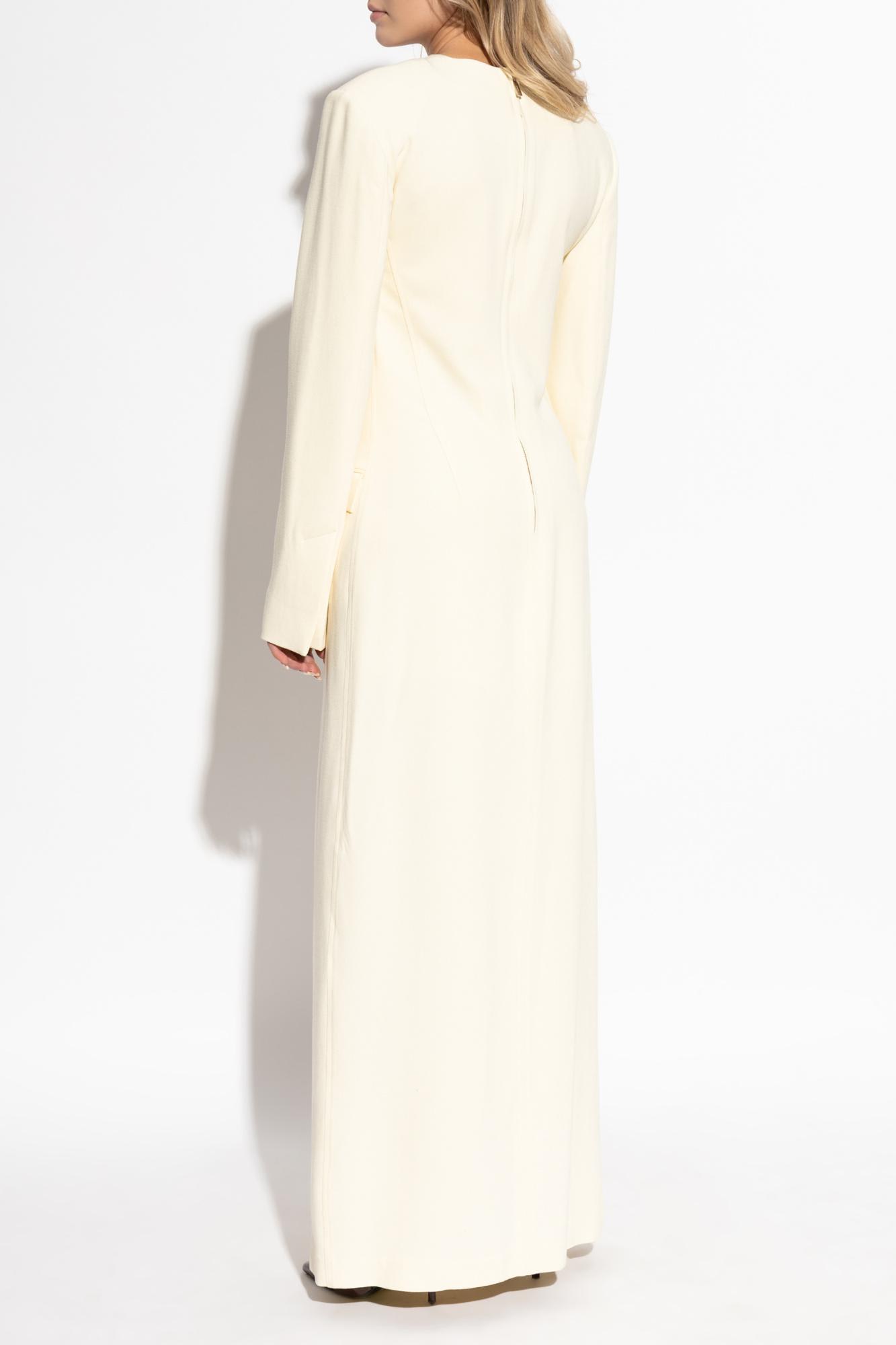 Totême Womens Butter Flap-pockets Long-sleeves Woven-blend Maxi Dress In Butter