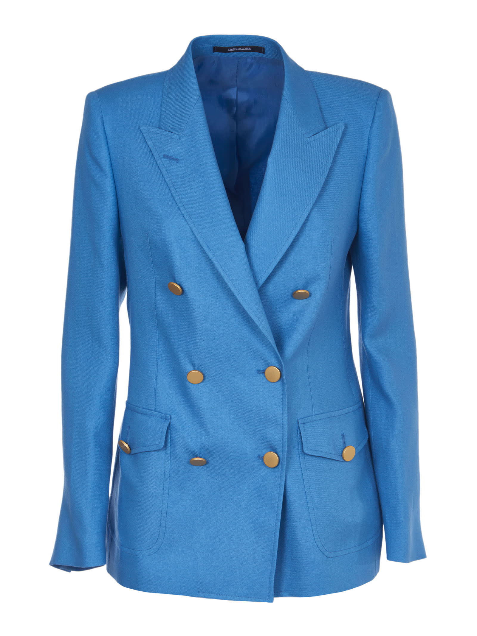Tagliatore Blue Linen Double-breasted Jacket