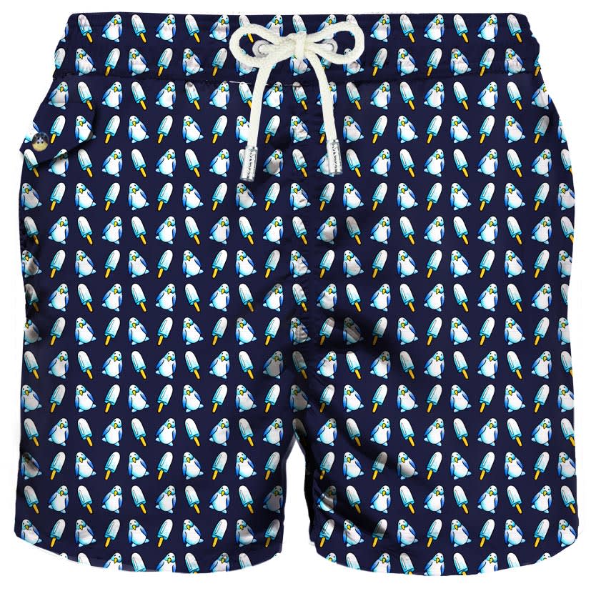 MC2 Saint Barth Man Swim Shorts Penguins Micro Print