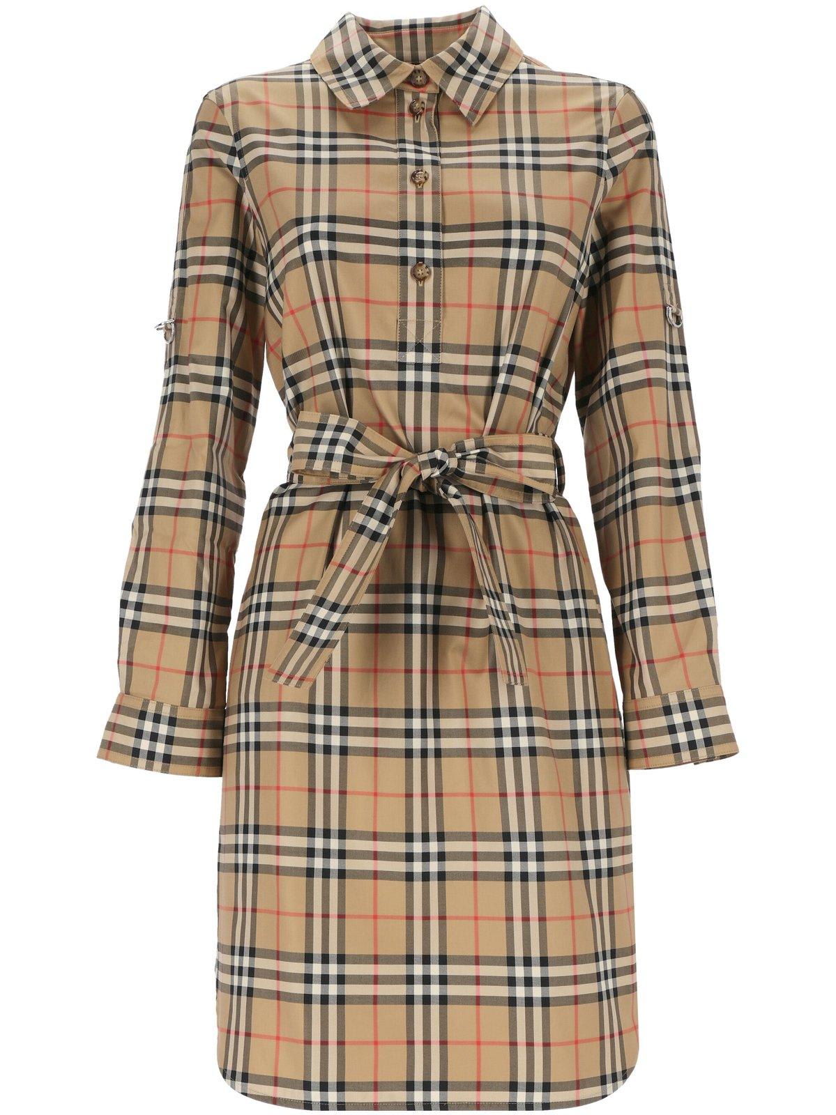 Shop Burberry Vintage Check-pattern Belted Shirt Dress In Beige