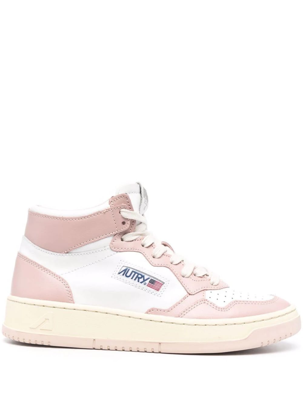 Autry Medalist Mid White And Pink Leather Sneakers