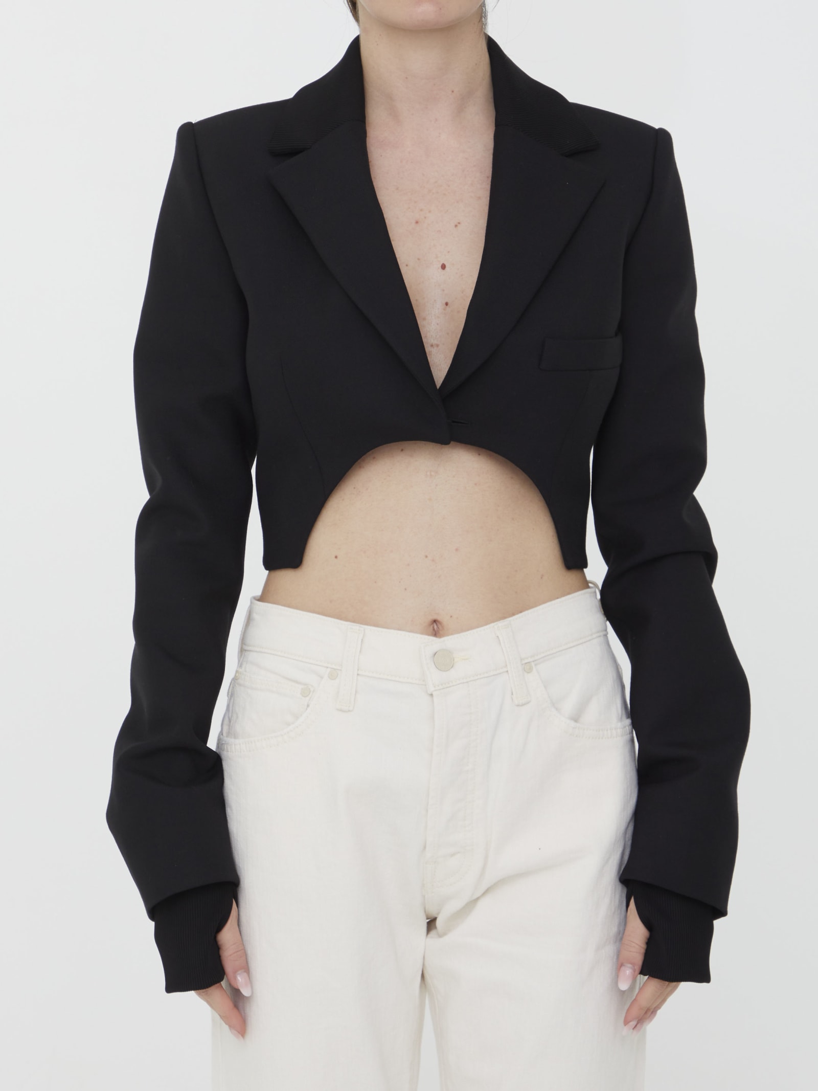 Shop Off-white Asymmetrical Cropped Jacket In Black