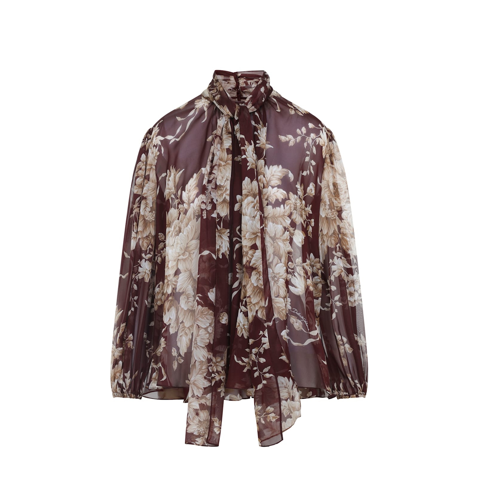 Dolce & Gabbana Silk Blouse With Floral Print In Brown