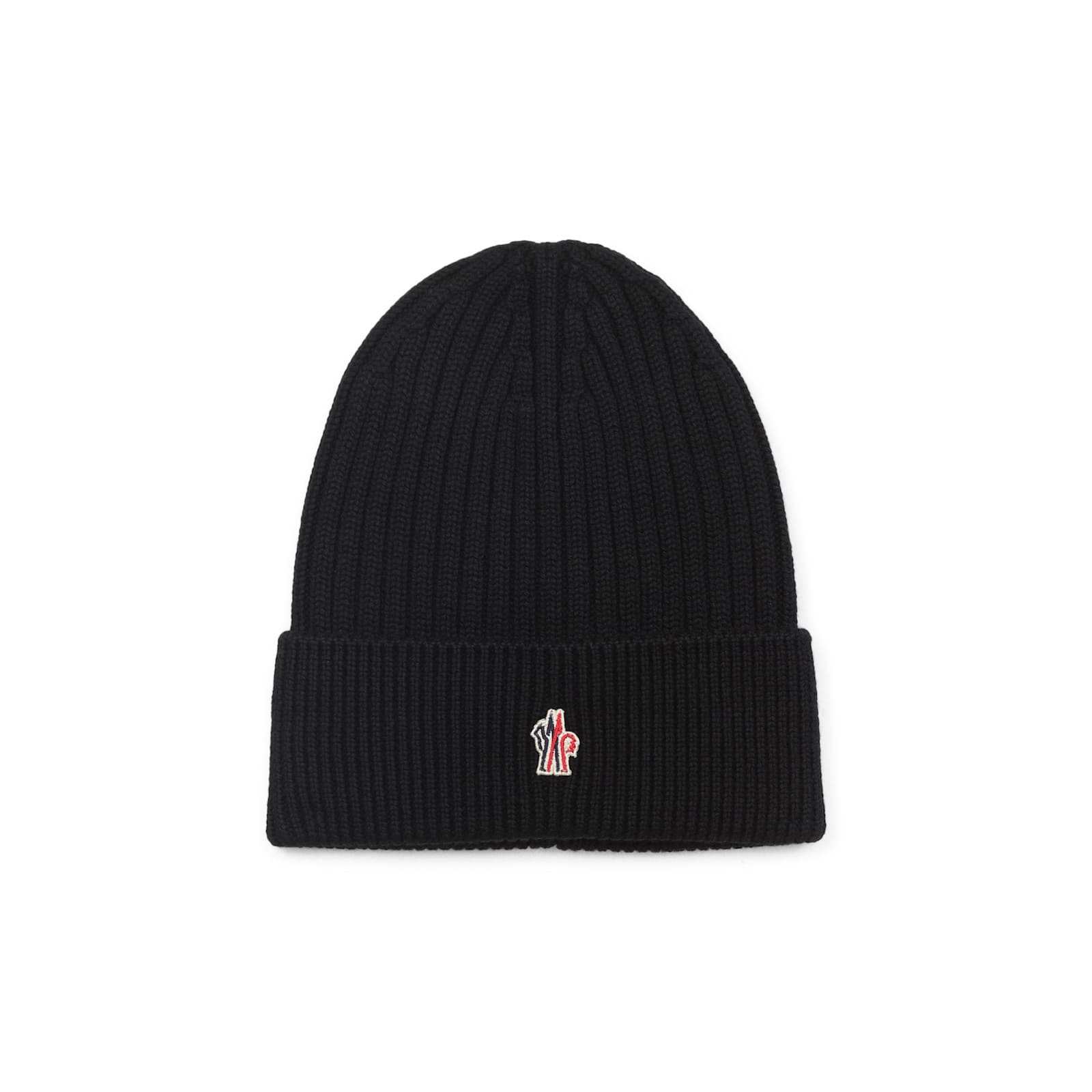 Moncler Ribbed Turn-up Beanie Hat In Wool In Black