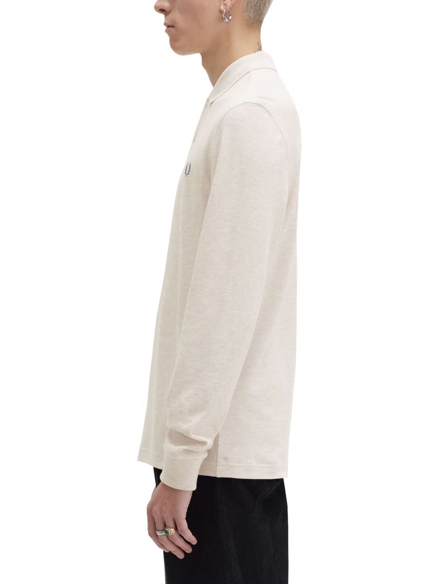 Fred Perry Beige Honeycomb Long-sleeve Polo In Neutral