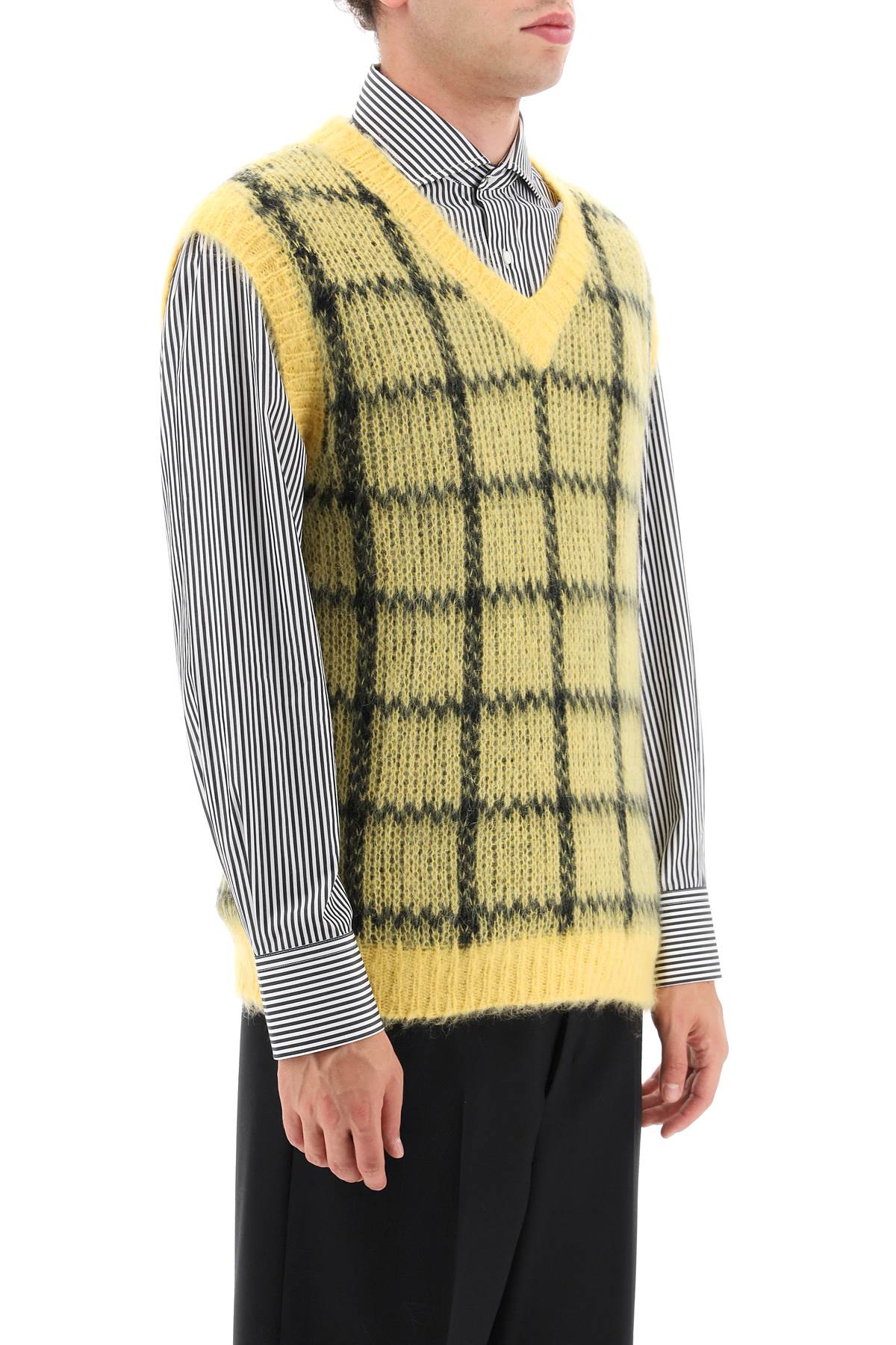 Shop Marni Brushed-mohair Vest With Check Motif In Maize (yellow)