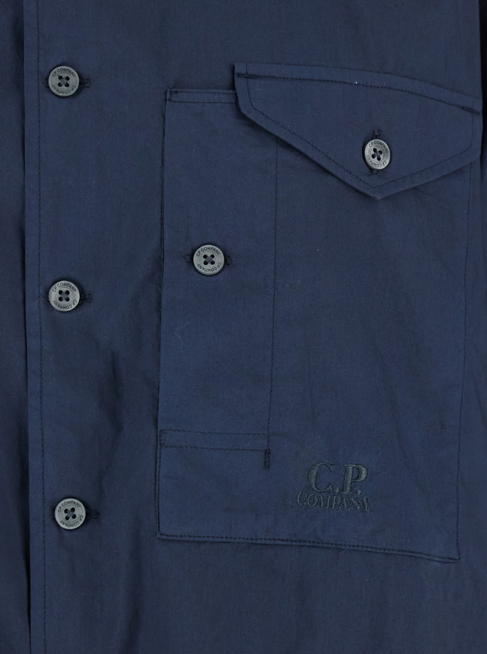 C.p. Company Blue Shirt With Classic Collar And Logo Lettering Embroidery On The Front In Blu
