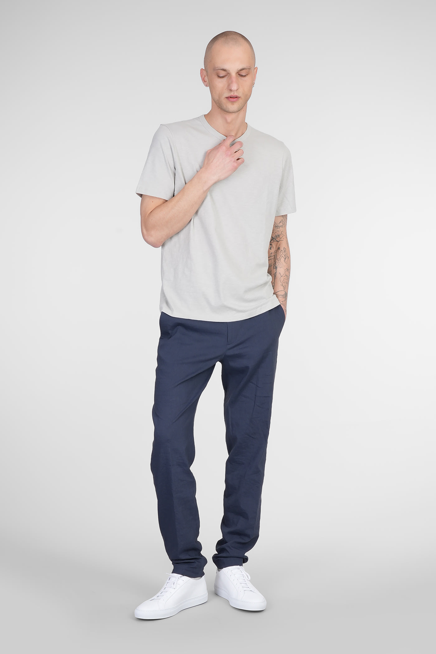 Theory Pants In Blue Linen In Blue