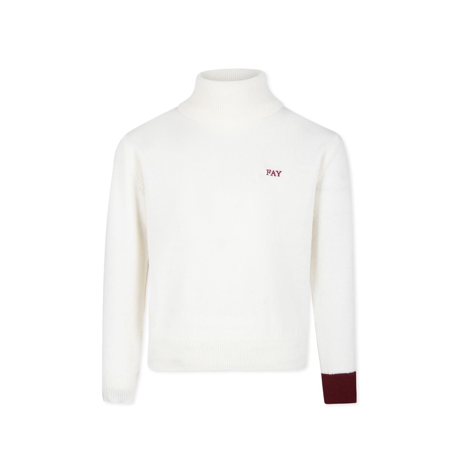 Fay Ivory Turtleneck For Boy With Logo In Ivory