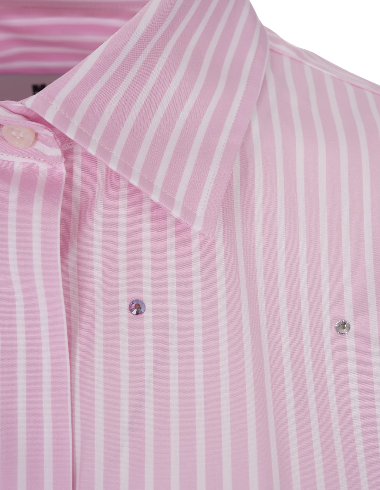 Shop Msgm Pink Striped Shirt With Rhinestones