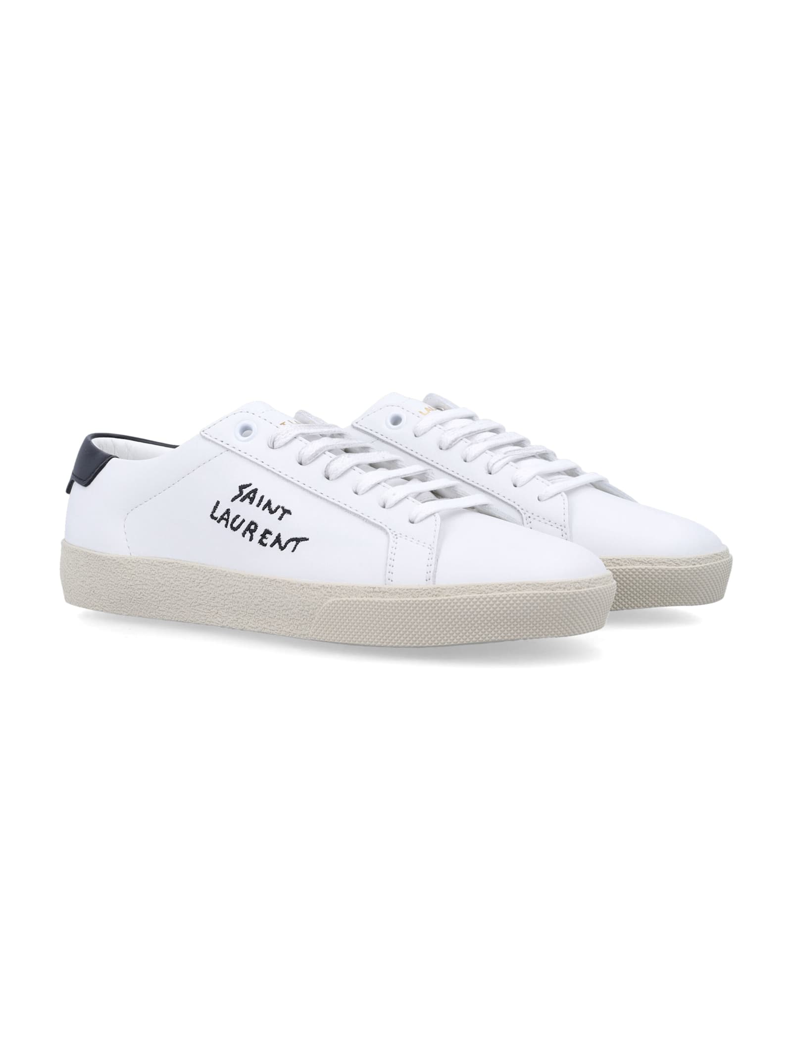 Saint Laurent Court Classic Sl/06 White Leather Sneakers With Black Heel Tab In White