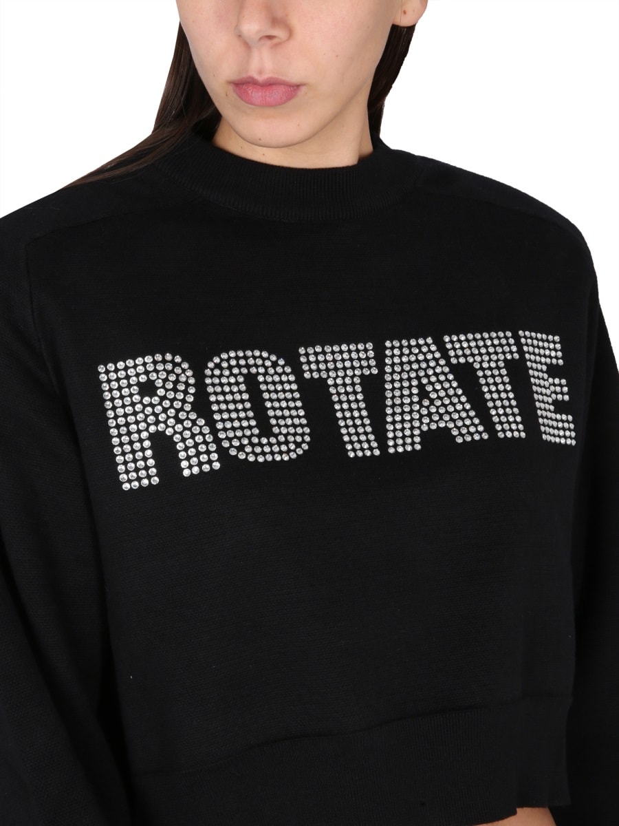 Rotate Birger Christensen Rotate Birgerchristensen Cropped Shirt With Logo In Black