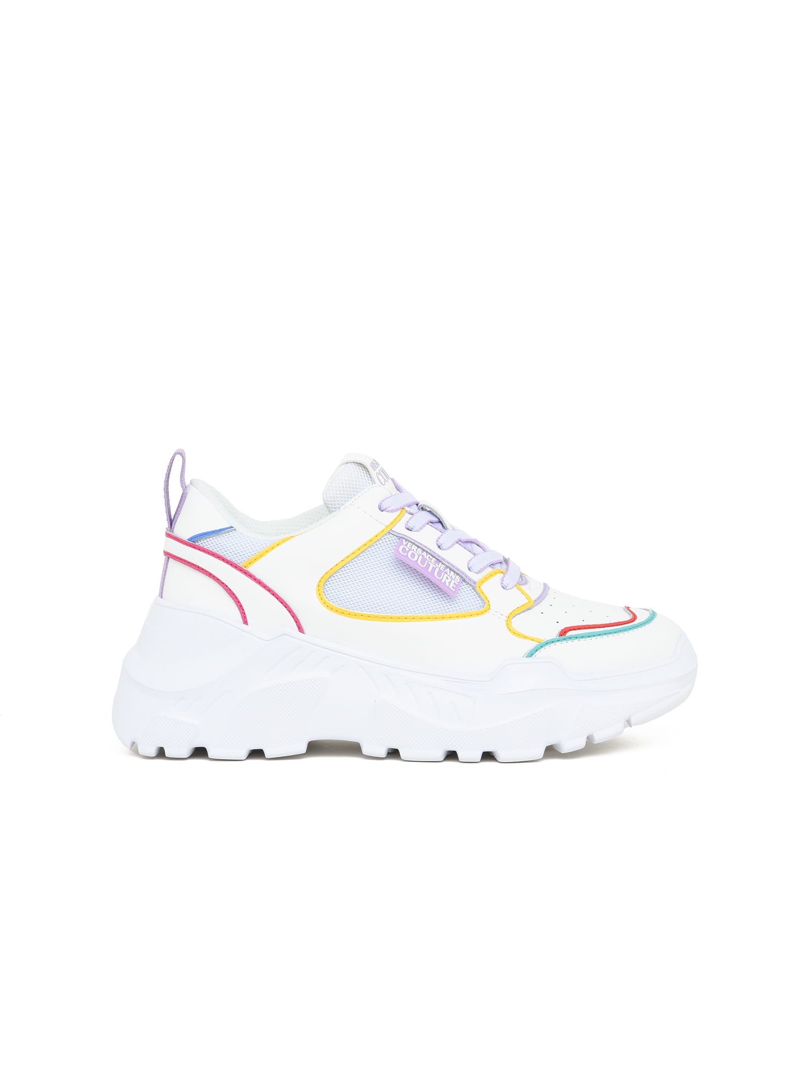 Versace Jeans Couture Leather Platform Sneakers With Coloured Lines