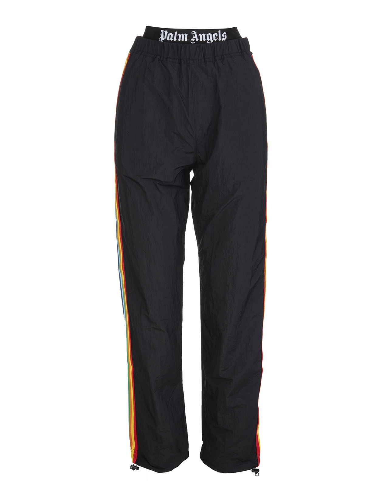 Palm Angels Woman Black Joggers With Logoed Waist And Multicolored Side Bands