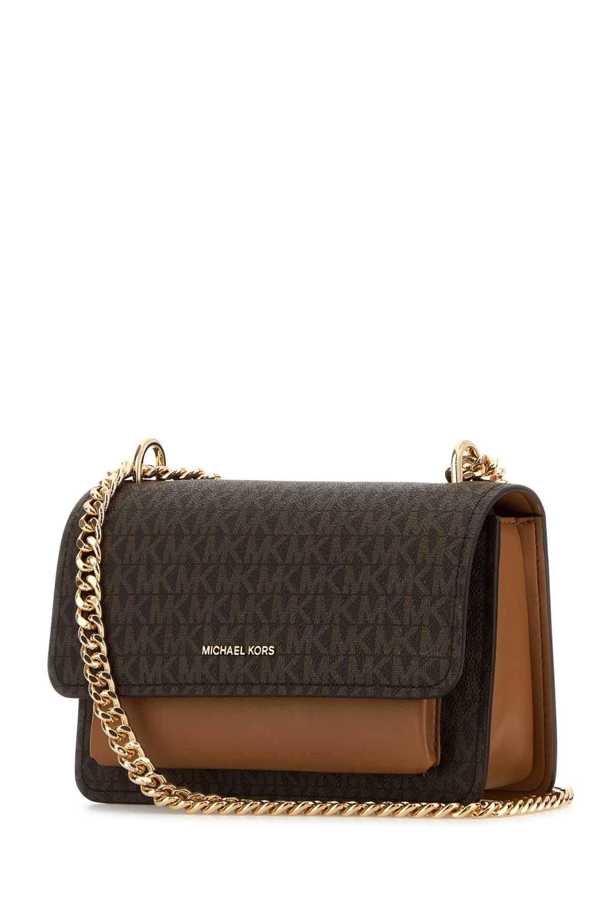Michael Kors Printed Canvas And Leather Claire Shoulder Bag In Brnacorn