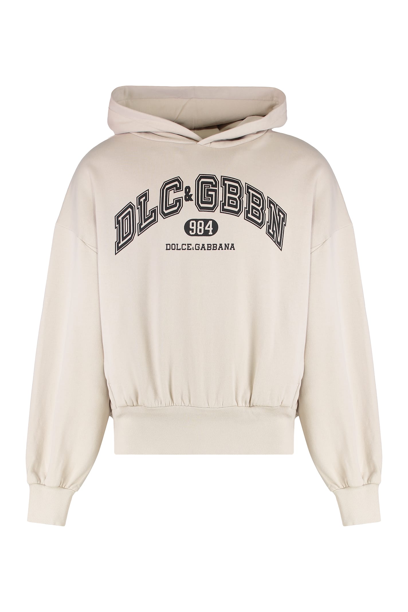 Dolce & Gabbana Hooded Sweatshirt In Jersey With Print In Neutral