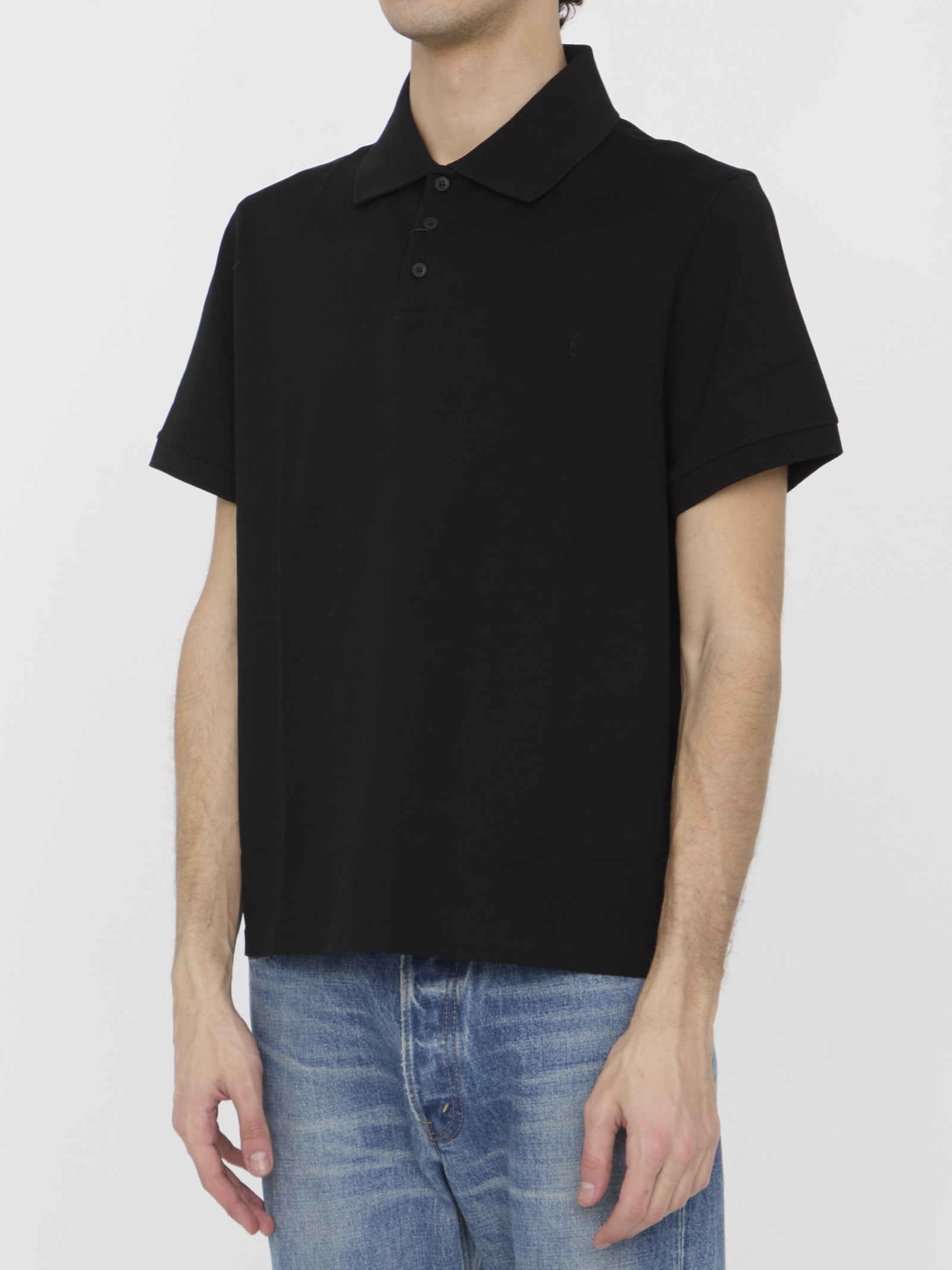 Shop Saint Laurent Monogram Polo Shirt In Black