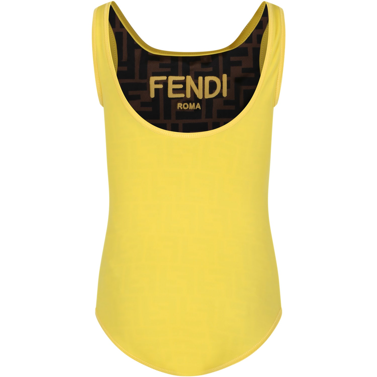 Shop Fendi Brown Swimsuit For Girl With Iconic Ff And  Logo