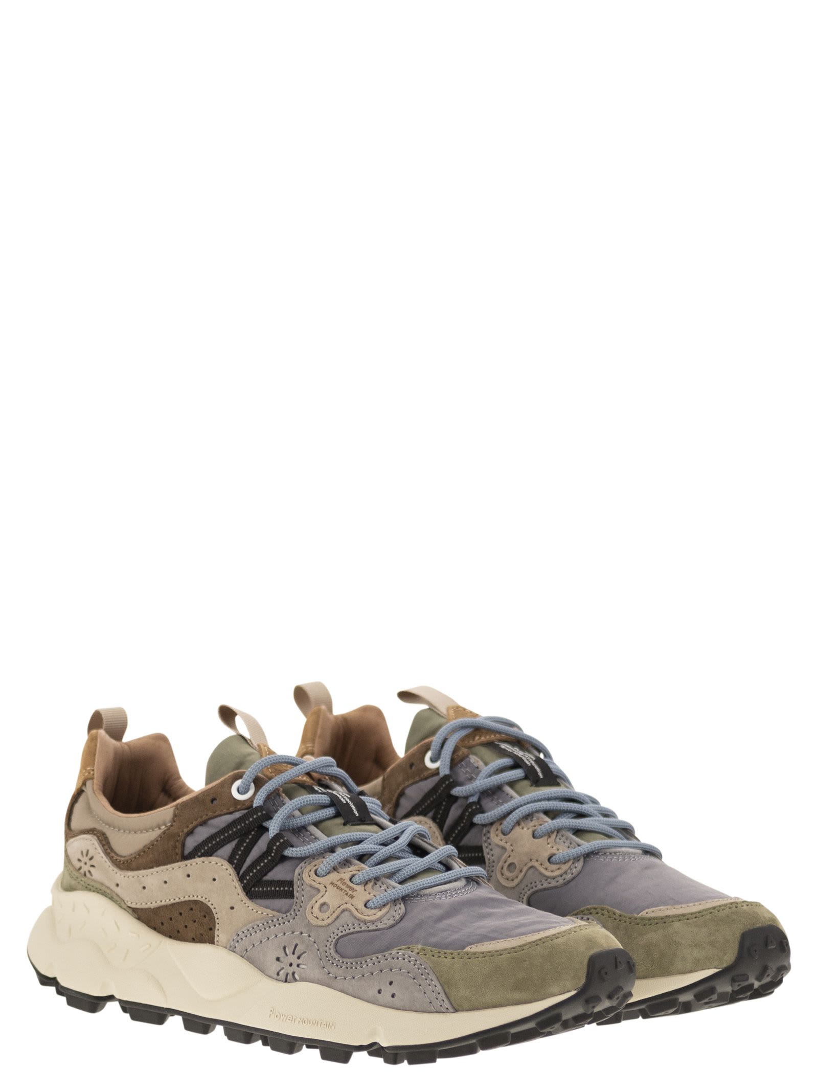 Shop Flower Mountain Yamano 3 - Sneakers In Suede And Technical Fabric In Grey