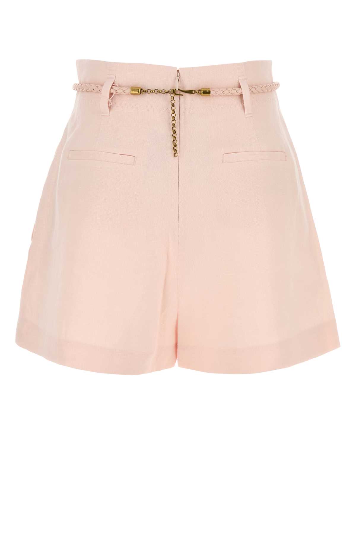 Zimmermann Pastel Pink Linen Crush Shorts In Pink