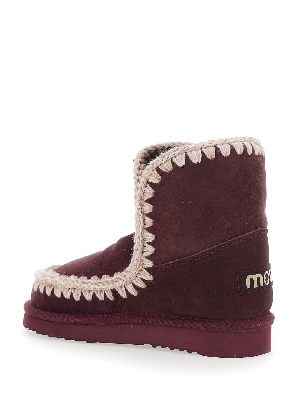 Mou Crochet-trimmed Suede Boots In Burgundy