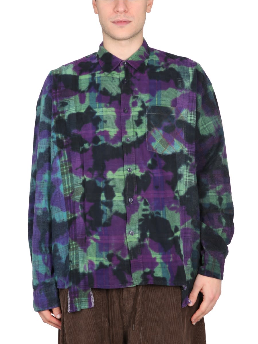 Needles Distressed Effect Pleated Flannel Shirt In Multi