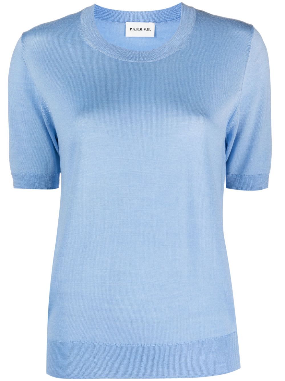 Shop P.a.r.o.s.h Short Sleeves Crew Neck Sweater In Light Blue Dust
