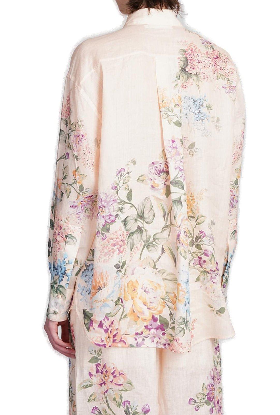 Shop Zimmermann Halliday Relaxed Shirt In Cream Watercolour Floral