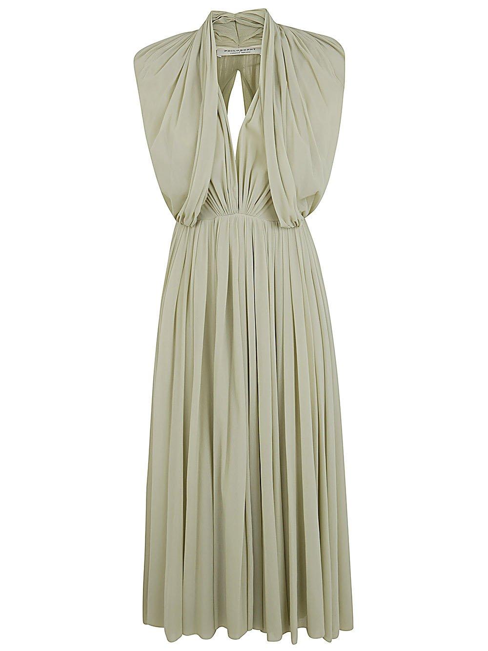 Shop Philosophy Di Lorenzo Serafini Draped Pleated Midi Dress In Grey