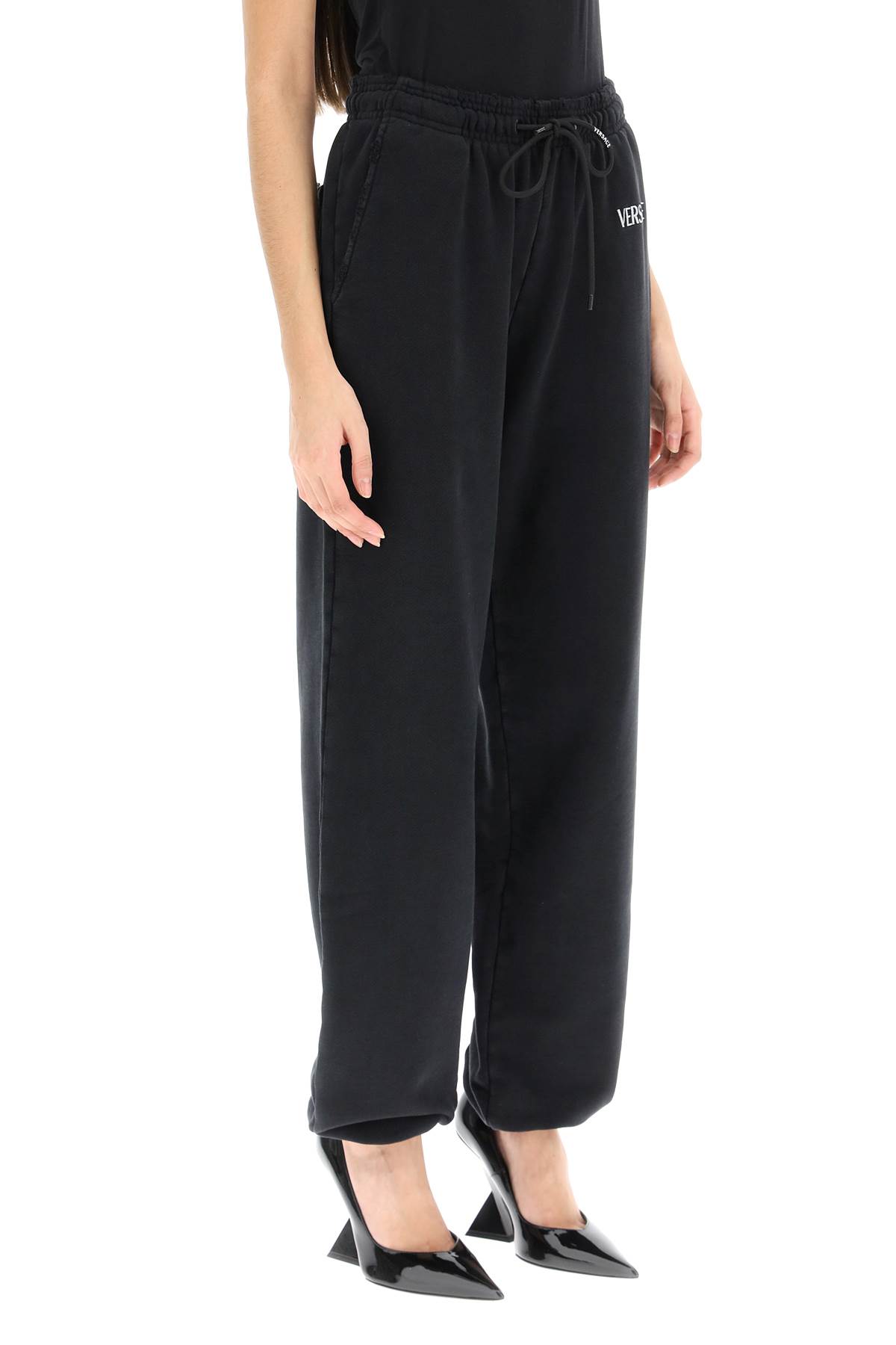 Versace Logo-print Track Pants In Black White (black)
