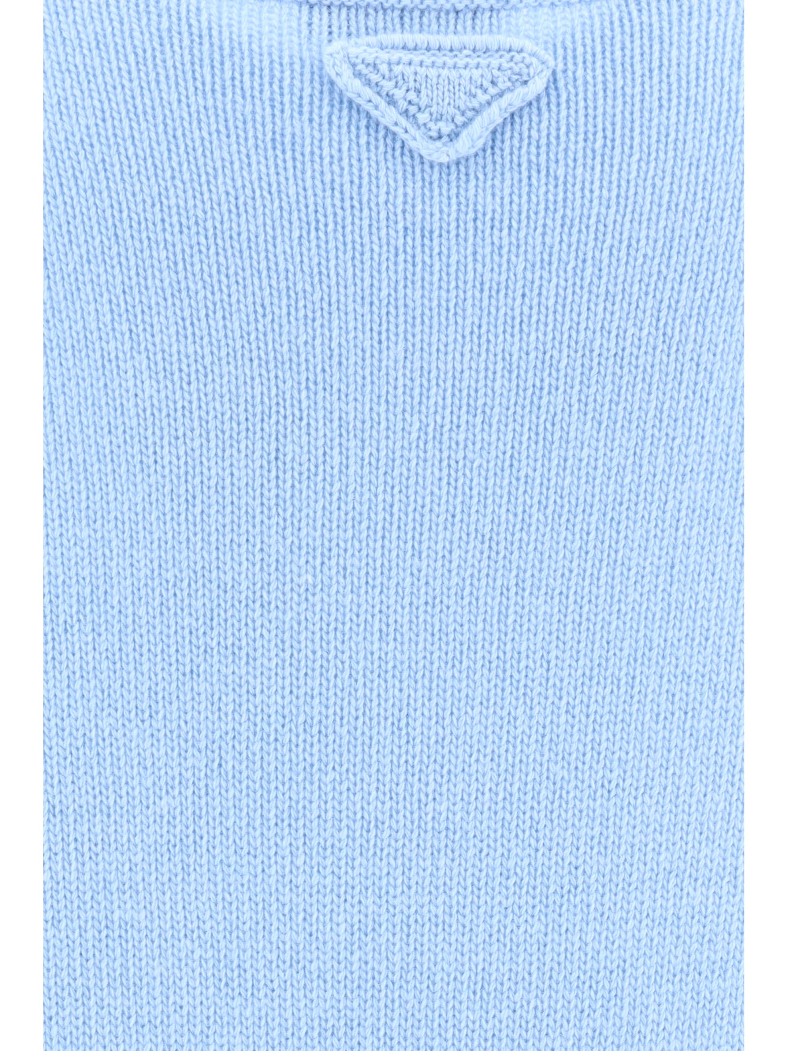 Prada Ribbed Wool Knit Sweater With Crew Neck In Azzurro
